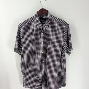 Vintage Nautica Classic Fit Short Sleeve Plaid Button-Down Shirt Maroon White L
